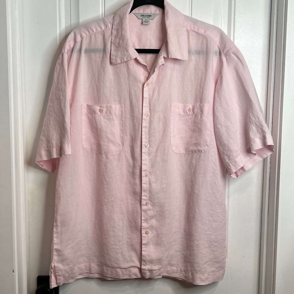 Linea Uomo Light Pink Square Hem‎ Short Sleeve Men's Shirt. Size Large.